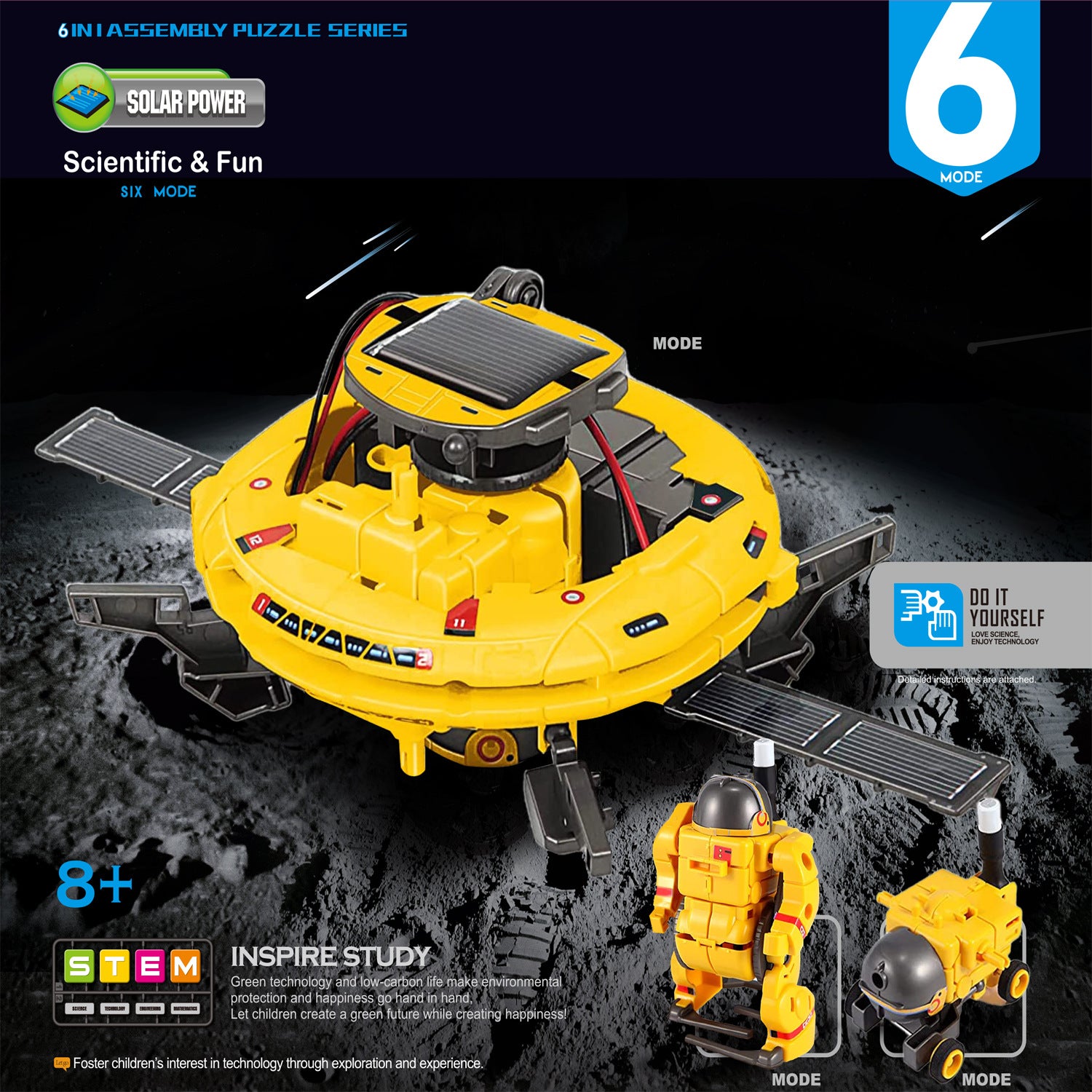 Cross-Border DIY Assembling Toy 6-in-1 Self-Assembled Space Solar Building Block Car6Combination1Robot Space Trendy Toy