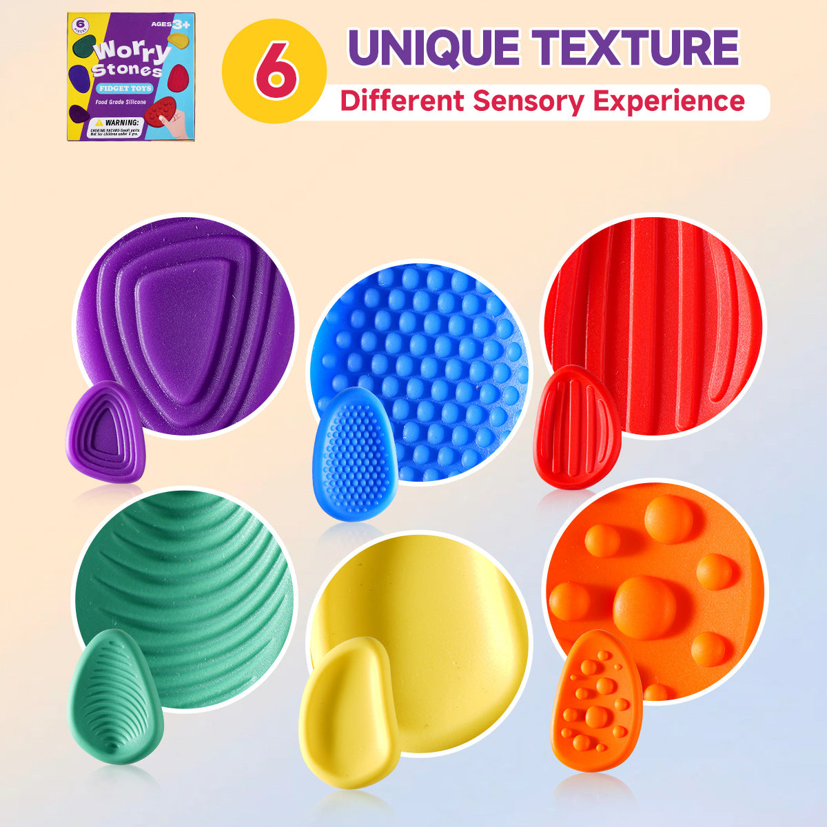 Cross-Border New Products FidgetToys Children's Stress Relief Stone Silicone Sensory Stone Soft Texture Stress Relief Toy3/6PCS