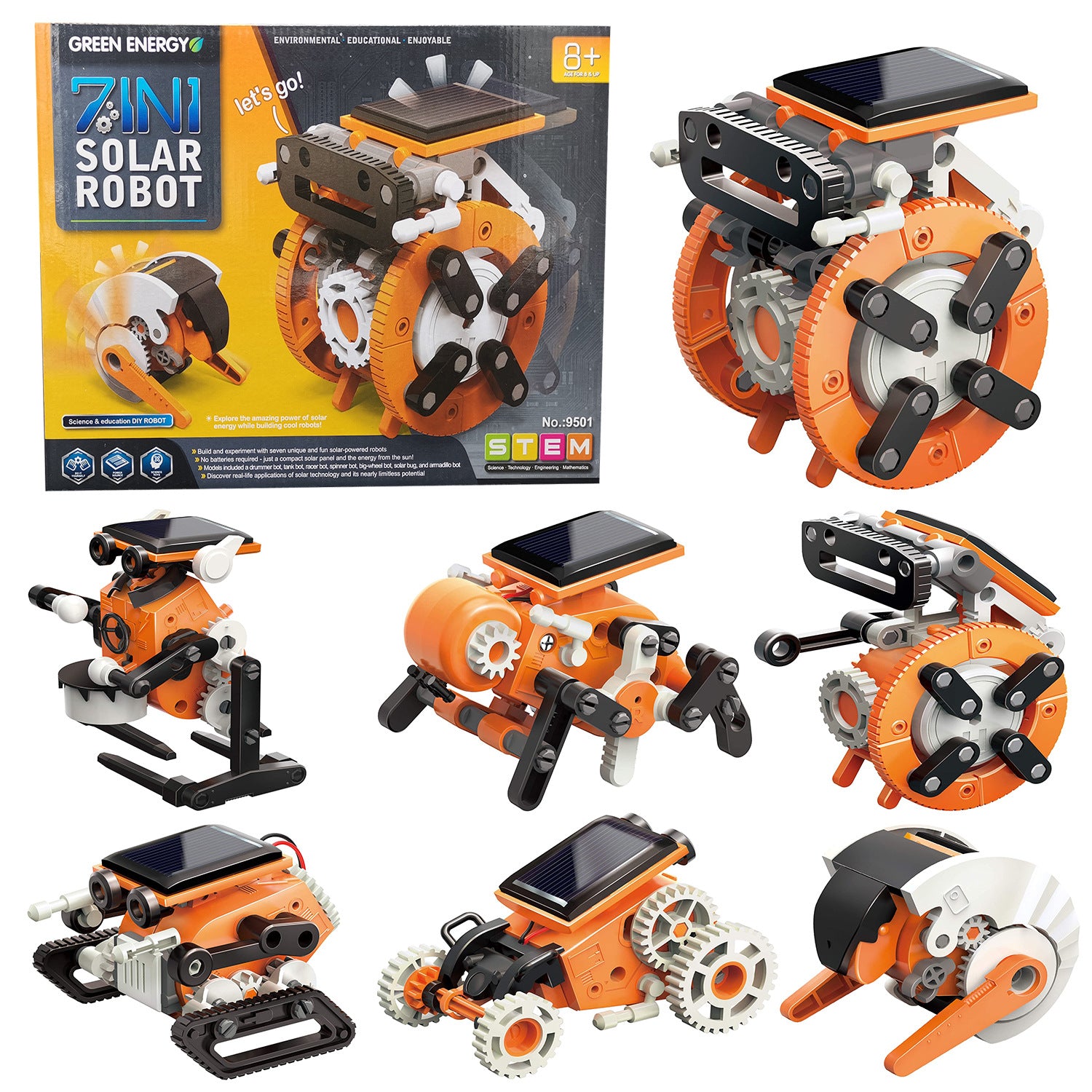 Cross-border hot sale DIY Assembling Toy 7-in-1 Self-Assembled Solar Robot7Combination1Intelligent Robot Puzzle
