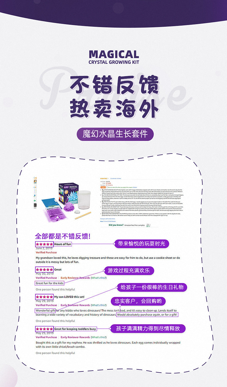 ECOEY Cross-Border Amazon Growing Crystal Crystal Crystal Seed Crystal Powder Children's Science Experiment Toy Kit