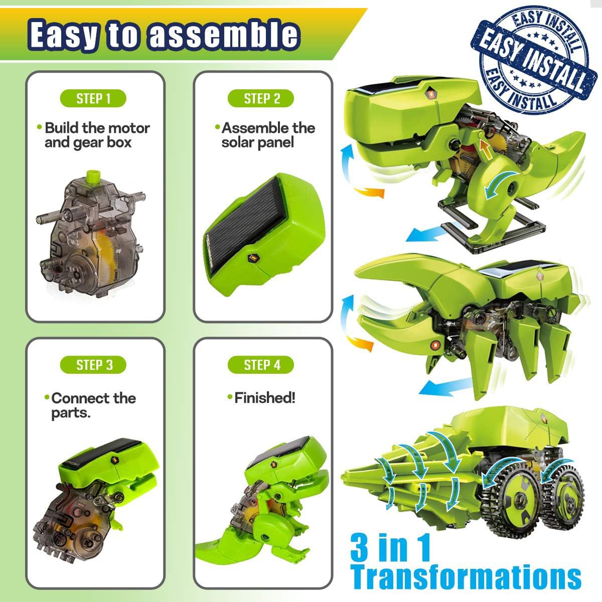 Cross-Border DIY Assembling Educational Toys 3-in-1 Self-Assembled Dinosaur Solar Toy Car3Combination1Intelligent Robot