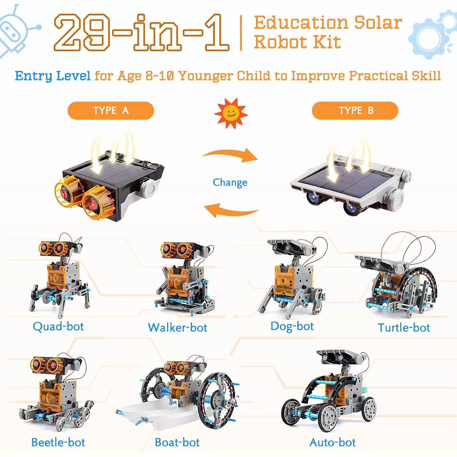 2024New Cross-Border DIY Assembled Toys 29Combination1Self-installed Solar Toy Car29Combination1Intelligent Robot