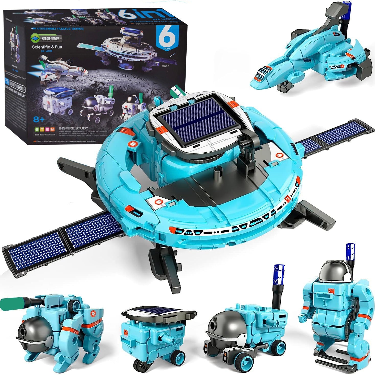 DIY Assembling Toy 6-in-1 Self-Assembled Space Solar Building Block Car6Combination1Robot Solar Toy