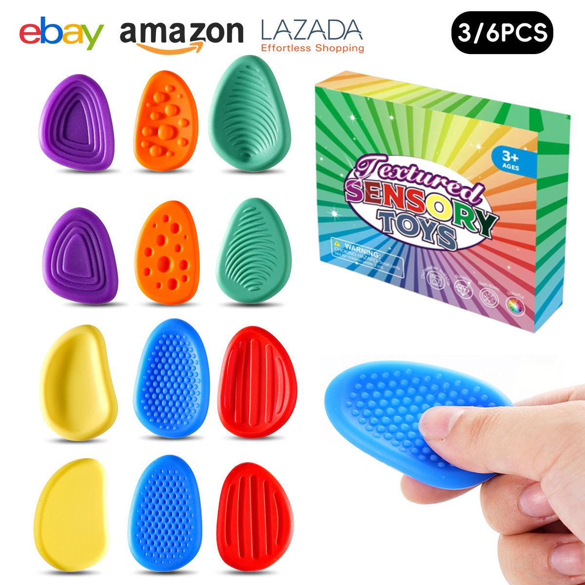 Cross-Border New Products FidgetToys Children's Stress Relief Stone Silicone Sensory Stone Soft Texture Stress Relief Toy3/6PCS