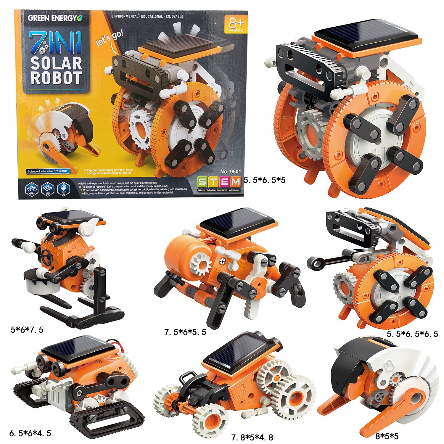 Cross-border hot sale DIY Assembling Toy 7-in-1 Self-Assembled Solar Robot7Combination1Intelligent Robot Puzzle